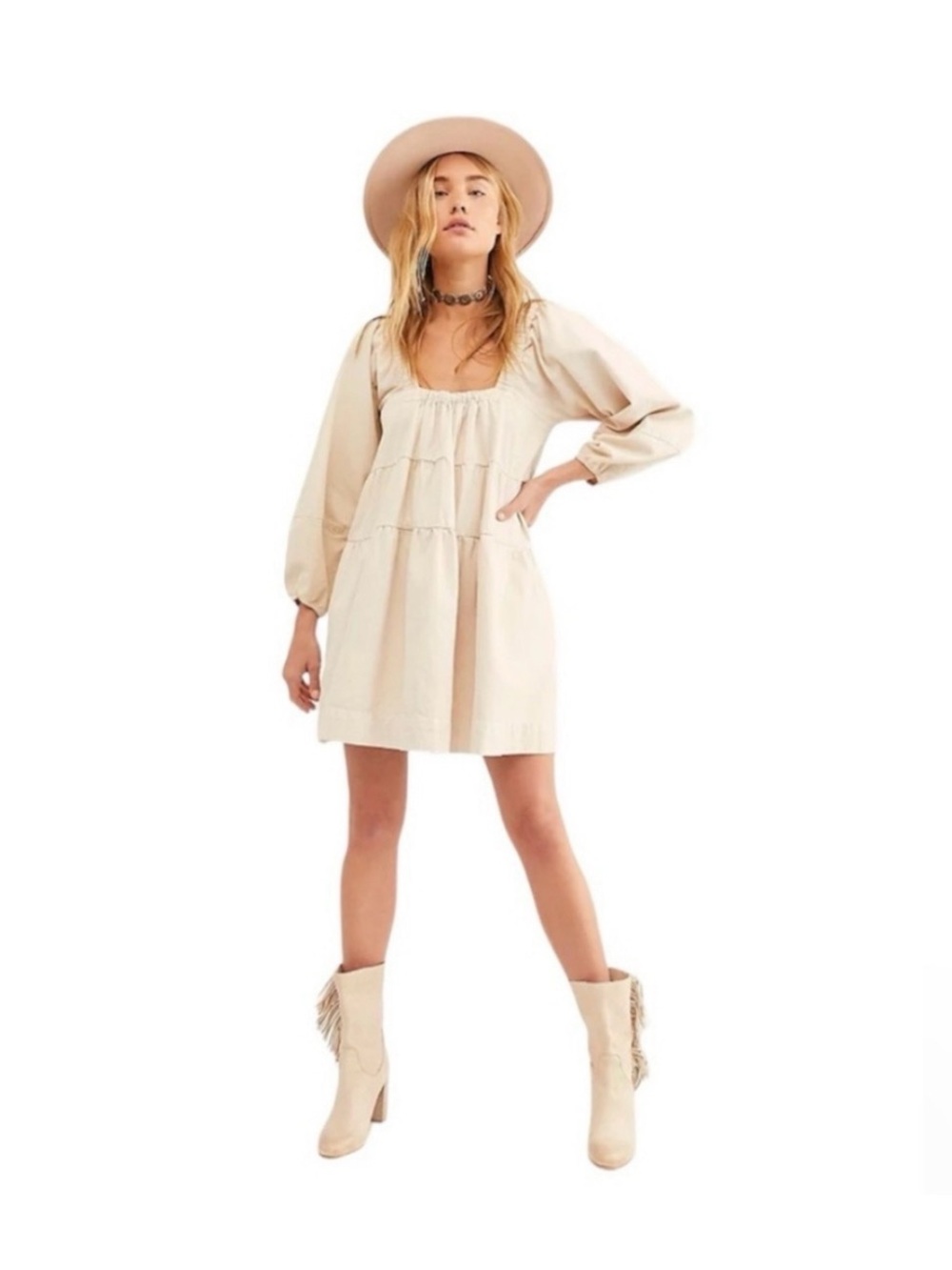 NWOT Free People Cream Tiered Babydoll Mini Dress